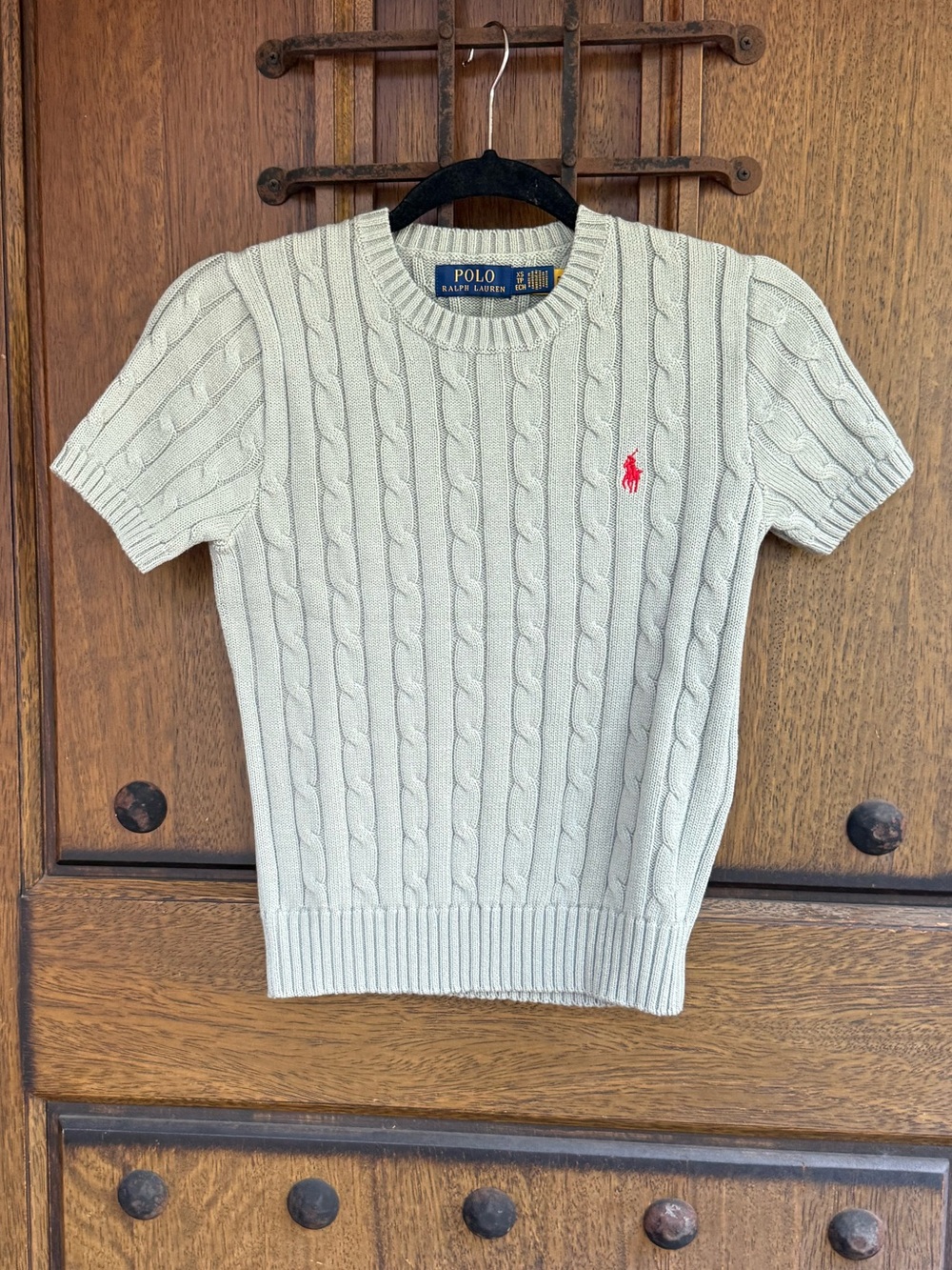 Polo Ralph Lauren Grayish Green Cable-Knit Short Sleeve Crewneck Sweater Size XS